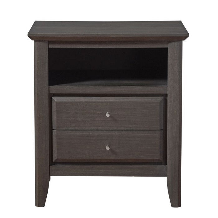 Wooden Nightstand with Two Drawers and One Shelf, Gray