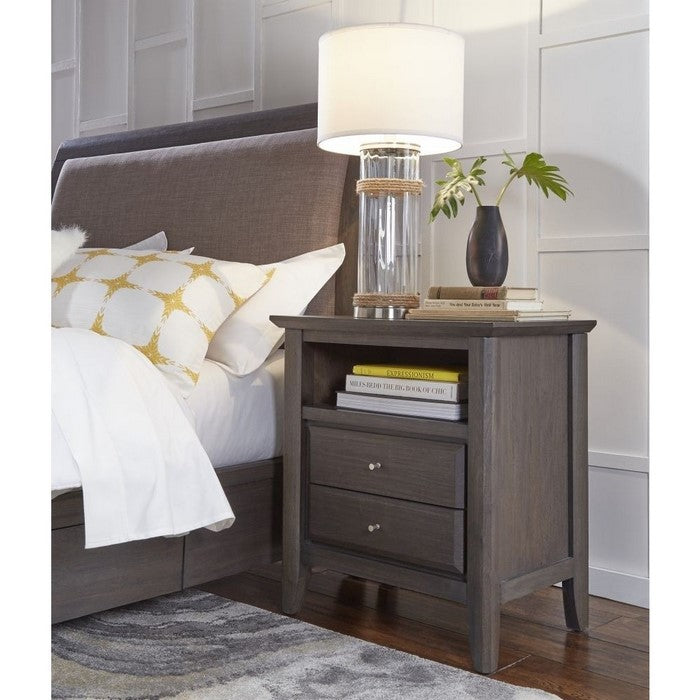 Wooden Nightstand with Two Drawers and One Shelf, Gray