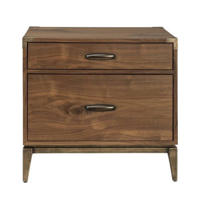 Wooden Nightstand with two Drawers, Brown