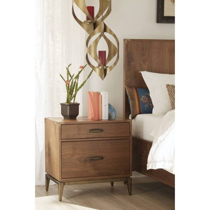 Wooden Nightstand with two Drawers, Brown