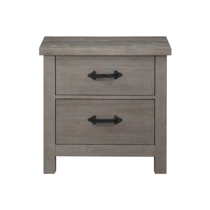 Wooden Nightstand with Two Drawers, Gray