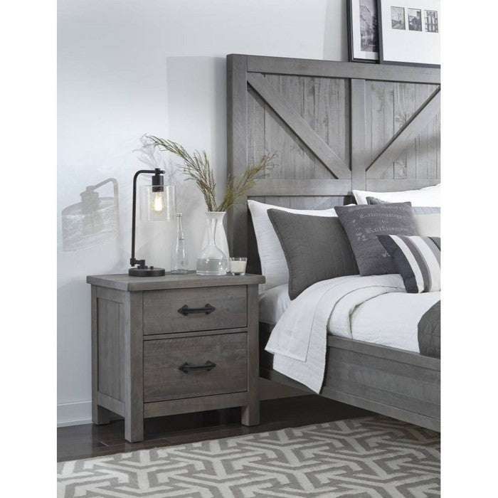 Wooden Nightstand with Two Drawers, Gray