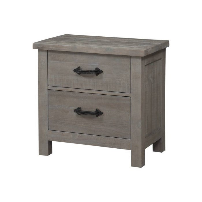 Wooden Nightstand with Two Drawers, Gray