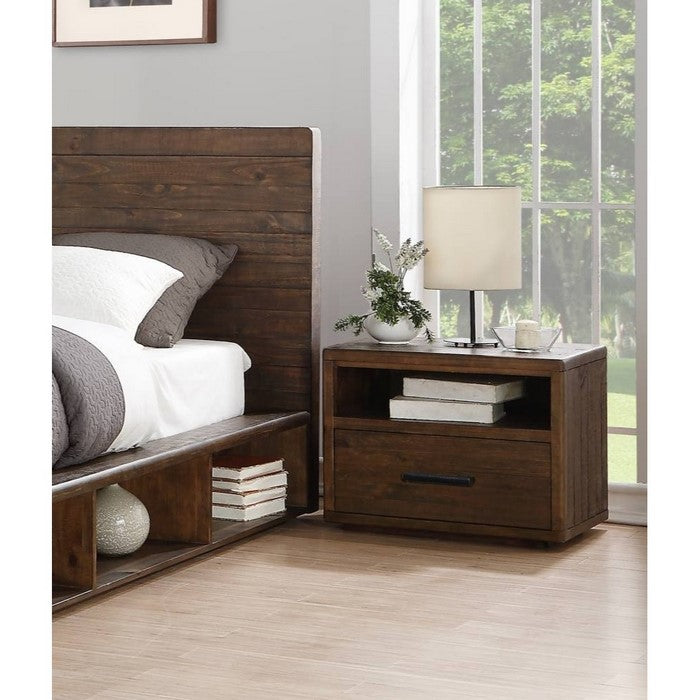 Wooden Nightstand with One Drawer and One Shelf, Brown