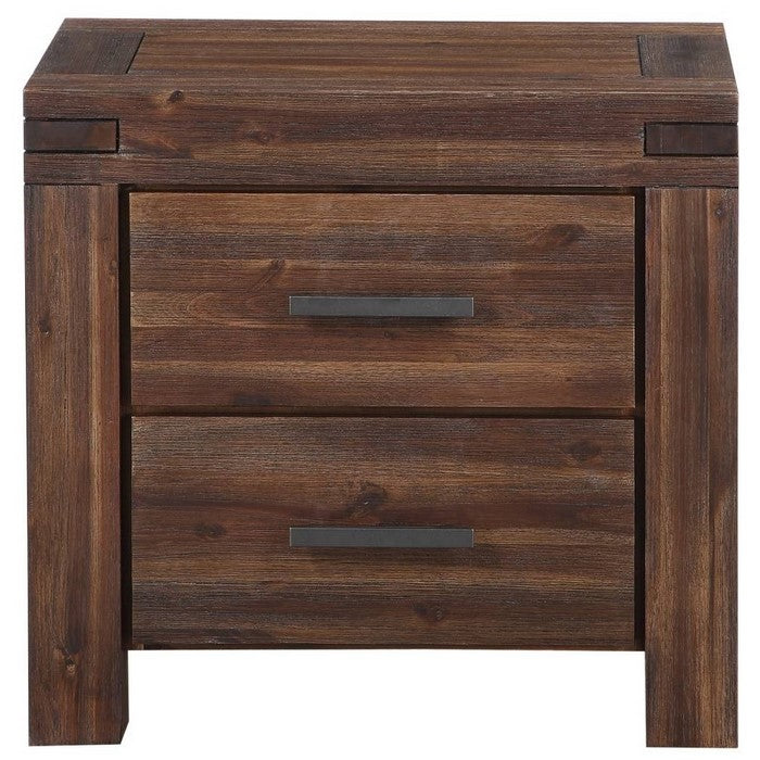 Wooden Nightstand with Exposed Mortise and Tenon Corner Joints, Brown