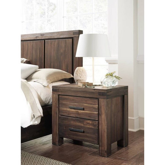 Wooden Nightstand with Exposed Mortise and Tenon Corner Joints, Brown