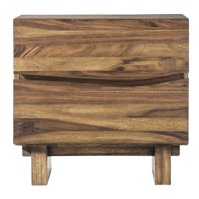 Wooden Nightstand with Two Drawers, Brown