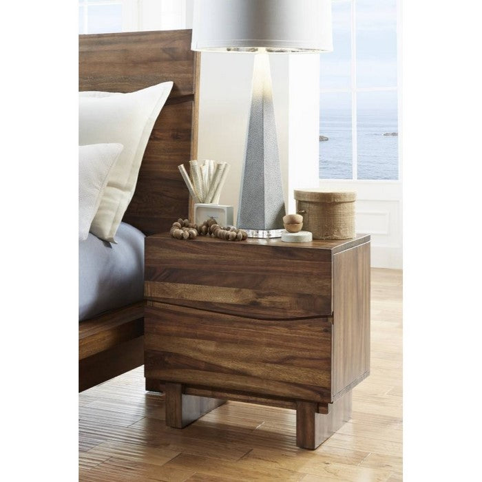 Wooden Nightstand with Two Drawers, Brown