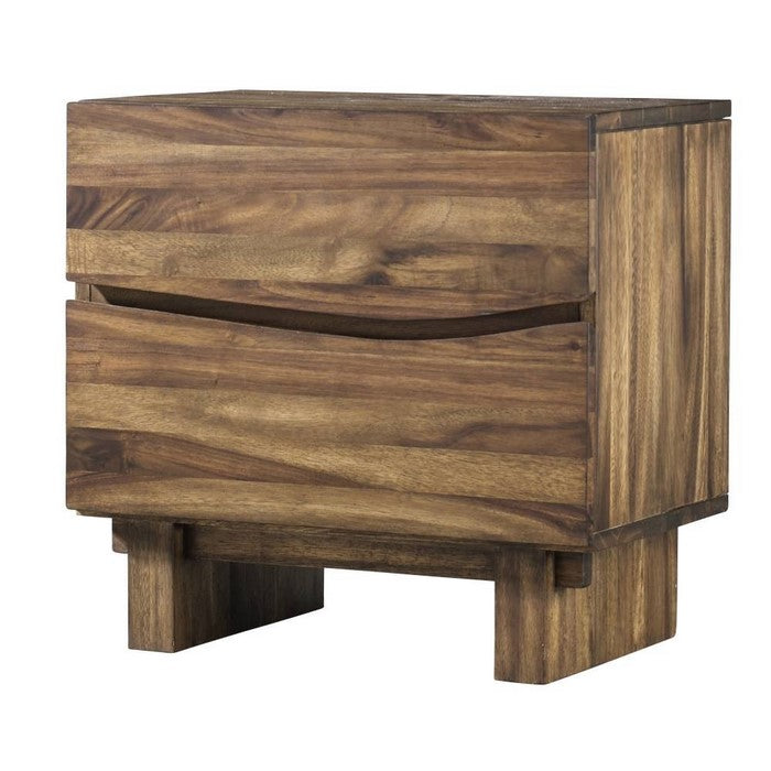 Wooden Nightstand with Two Drawers, Brown