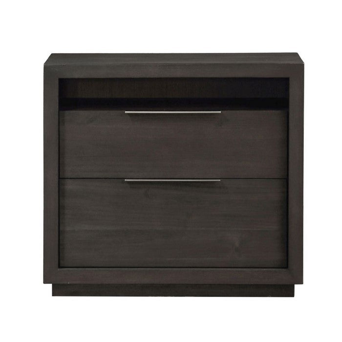 Wooden Nightstand with Two Drawers and One Open Shelf, Gray