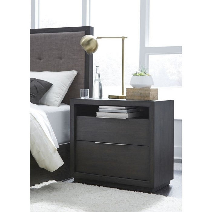 Wooden Nightstand with Two Drawers and One Open Shelf, Gray
