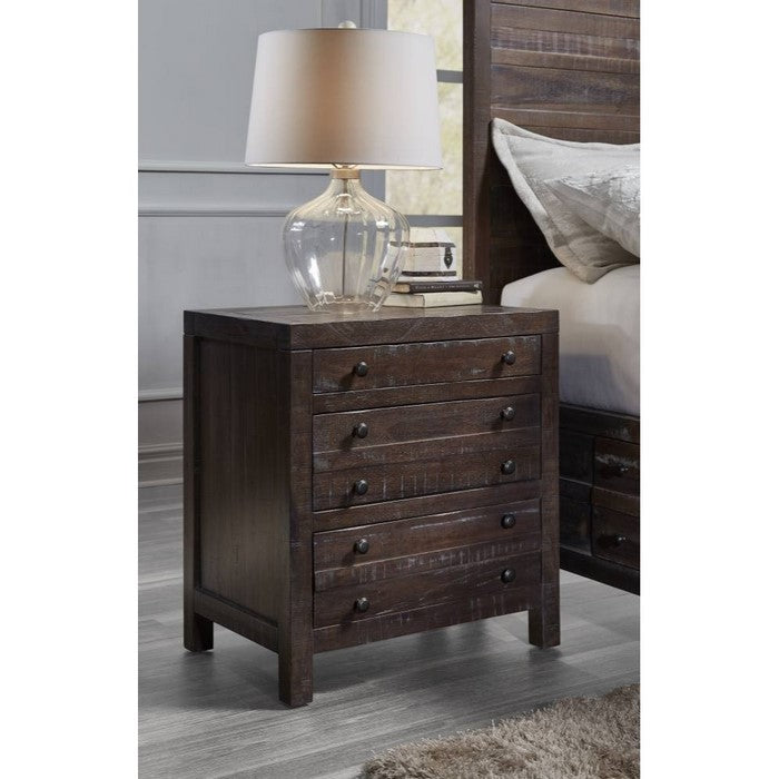 Wooden Nightstand with Three Drawers, Brown