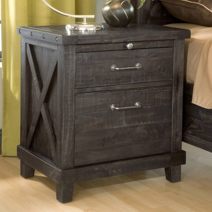 Wooden Nightstand with Two Drawers and One Pull Out Tray, Gray