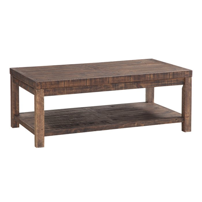Wooden Coffee Table with One Shelf, Taupe Brown
