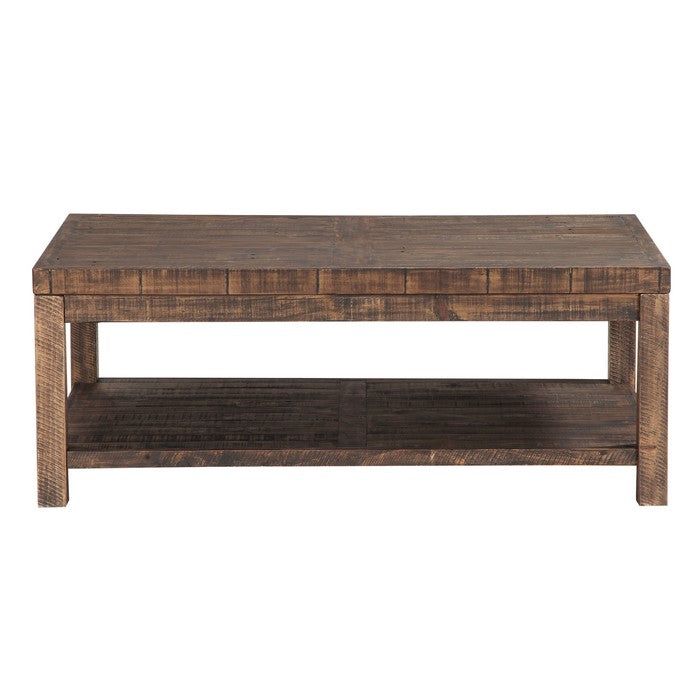 Wooden Coffee Table with One Shelf, Taupe Brown