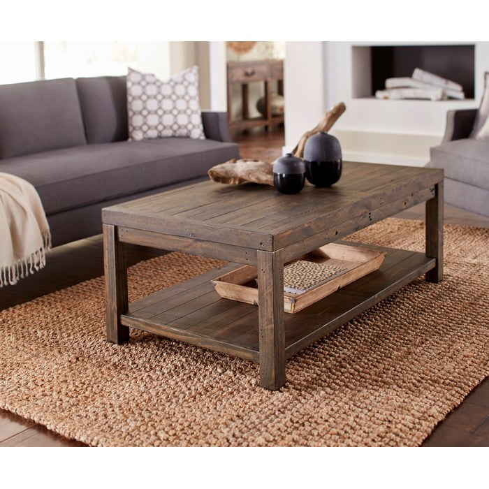 Wooden Coffee Table with One Shelf, Taupe Brown
