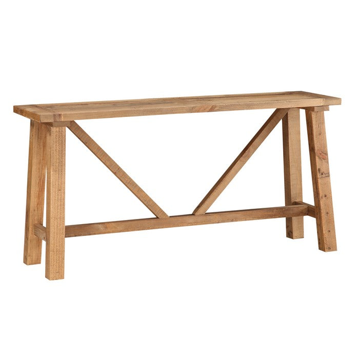 Pine Console table with  Trestle Reinforced Sawhorse Base, Brown