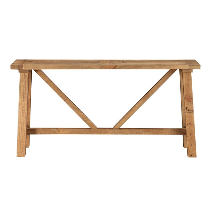 Pine Console table with  Trestle Reinforced Sawhorse Base, Brown