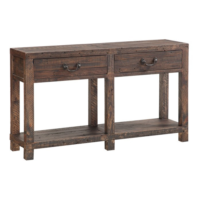 Wooden Console Table with Two Drawers and One Open Shelf, Taupe Brown