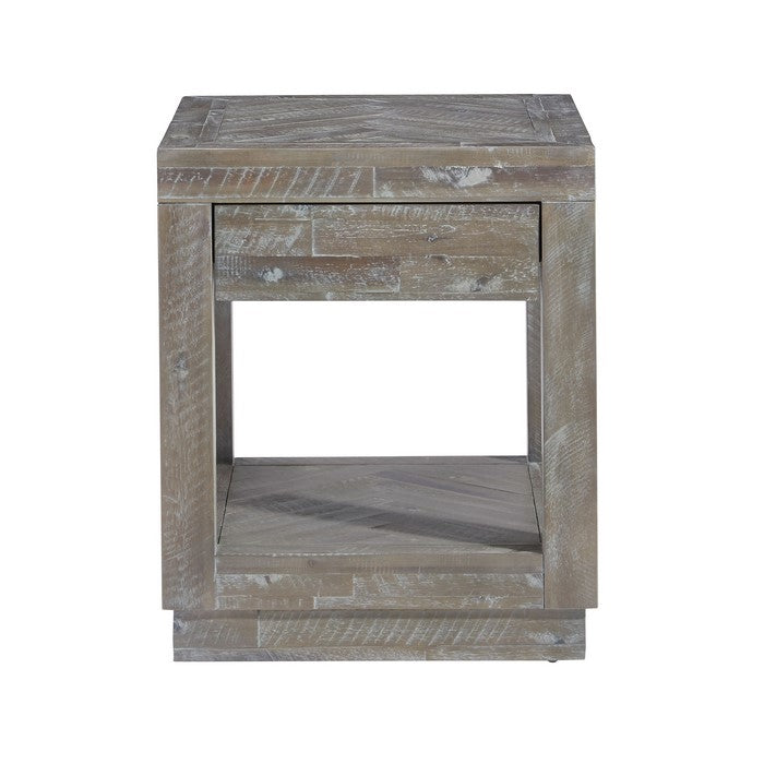 Acacia Wood End Table with One Drawer and One Shelf, Gray