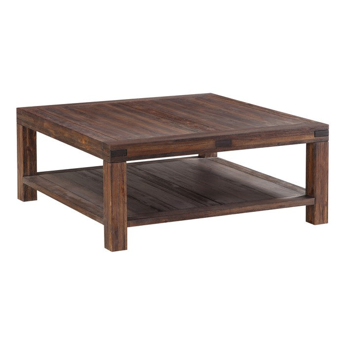 Acacia Wood Coffee Table with Exposed Mortise and Tenon Corner Joints, Brown