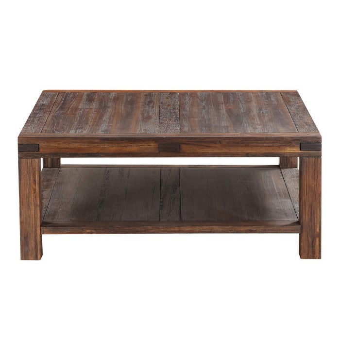 Acacia Wood Coffee Table with Exposed Mortise and Tenon Corner Joints, Brown