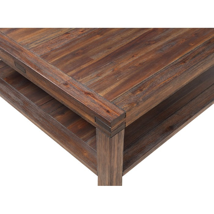 Acacia Wood Coffee Table with Exposed Mortise and Tenon Corner Joints, Brown