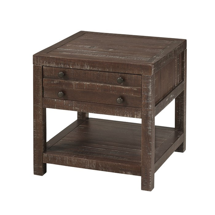 Solid Wood End Table with One Drawer and One Shelf, Brown