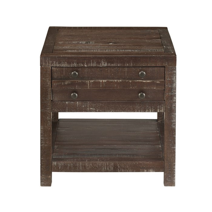 Solid Wood End Table with One Drawer and One Shelf, Brown