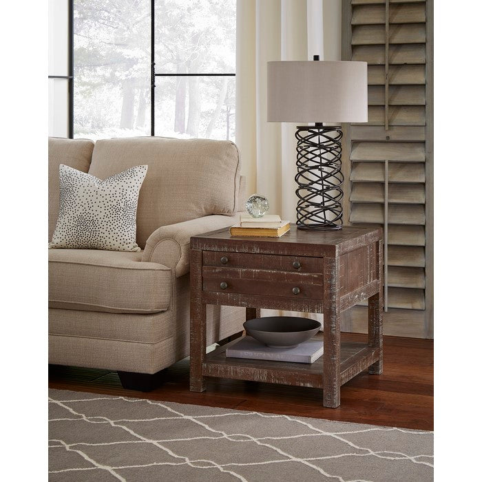 Solid Wood End Table with One Drawer and One Shelf, Brown