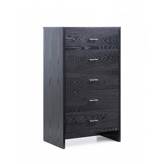 Modern Style Five Drawers Wooden Chest with Brass Bar Handles, Gray