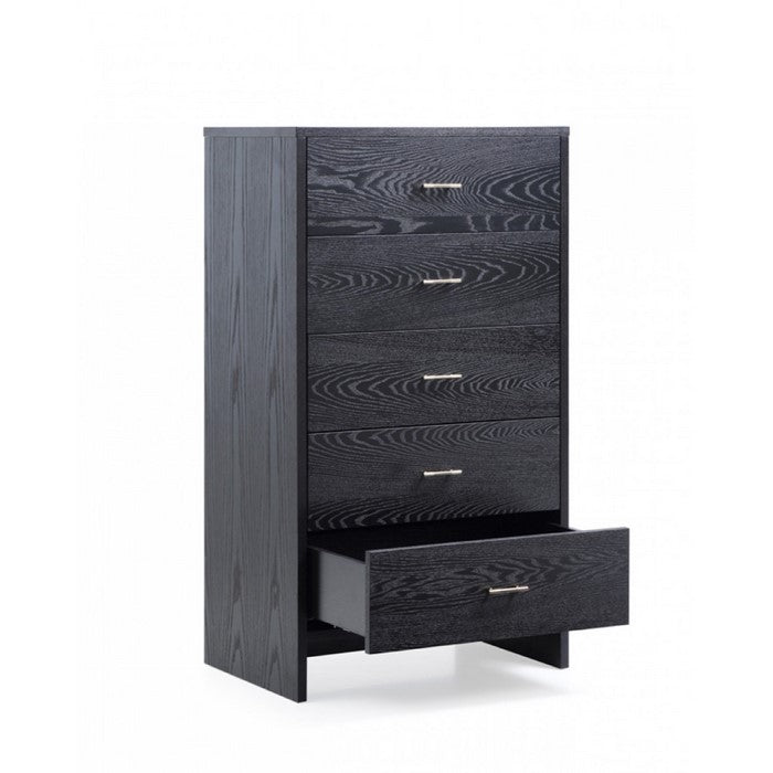 Modern Style Five Drawers Wooden Chest with Brass Bar Handles, Gray