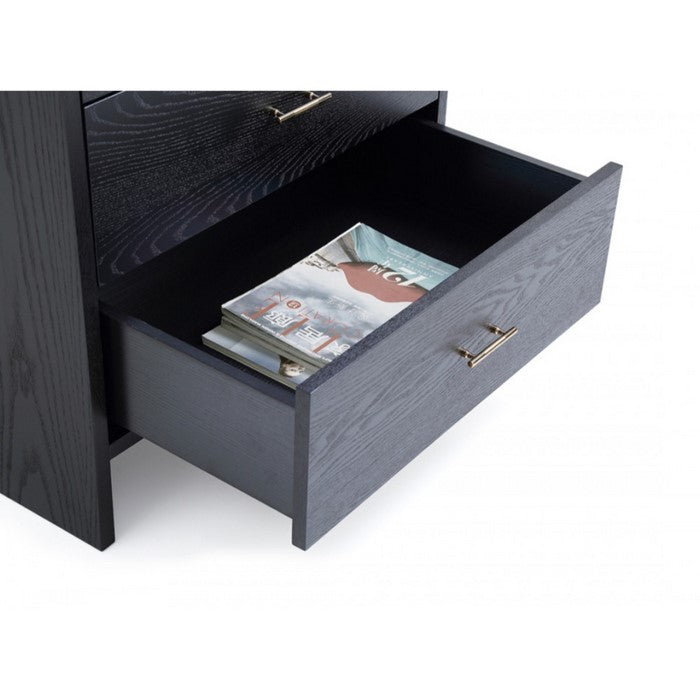 Modern Style Five Drawers Wooden Chest with Brass Bar Handles, Gray