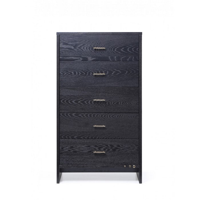 Modern Style Five Drawers Wooden Chest with Brass Bar Handles, Gray