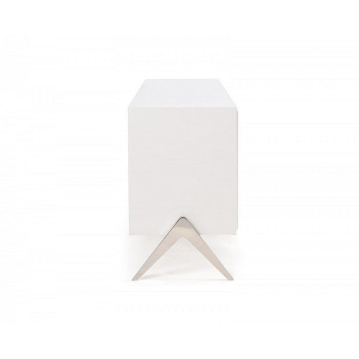 Four Drawers Modern Style Wooden Dresser with Inverted V Shaped Steel Legs , White