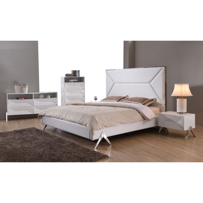 Four Drawers Modern Style Wooden Dresser with Inverted V Shaped Steel Legs , White