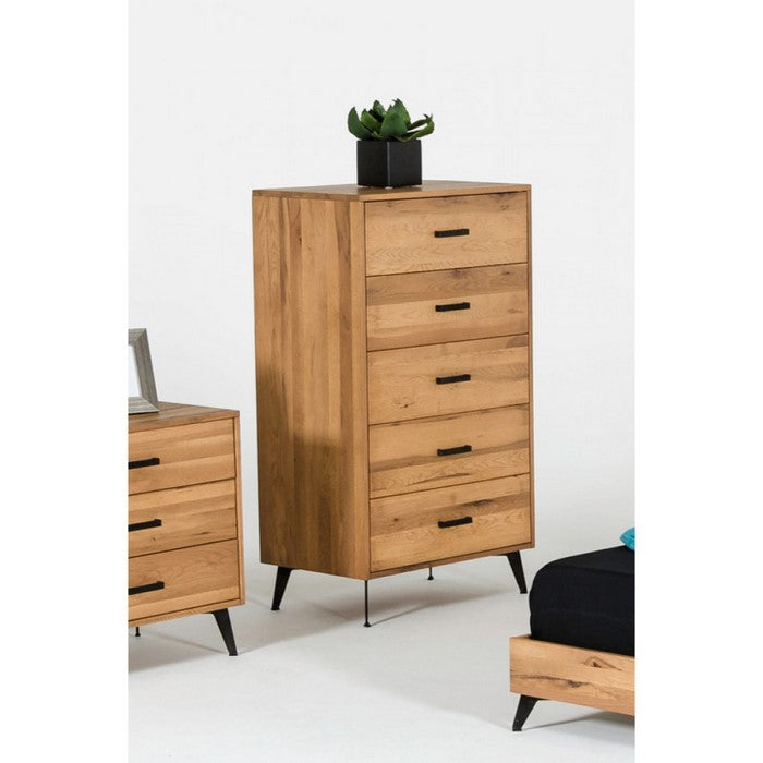 Modern Style Wooden Chest with Sleek Metal Legs and Multiple Drawers, Brown