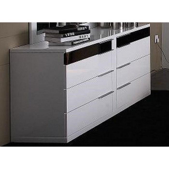 Rectangular Wooden Dresser with Eight Drawers and Aluminum Handles, Black and White