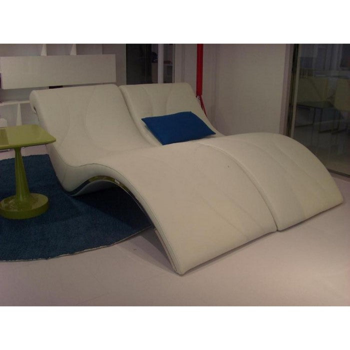 Modern Style Curve Shaped Lounge Chaise with Leatherette Upholstery, White