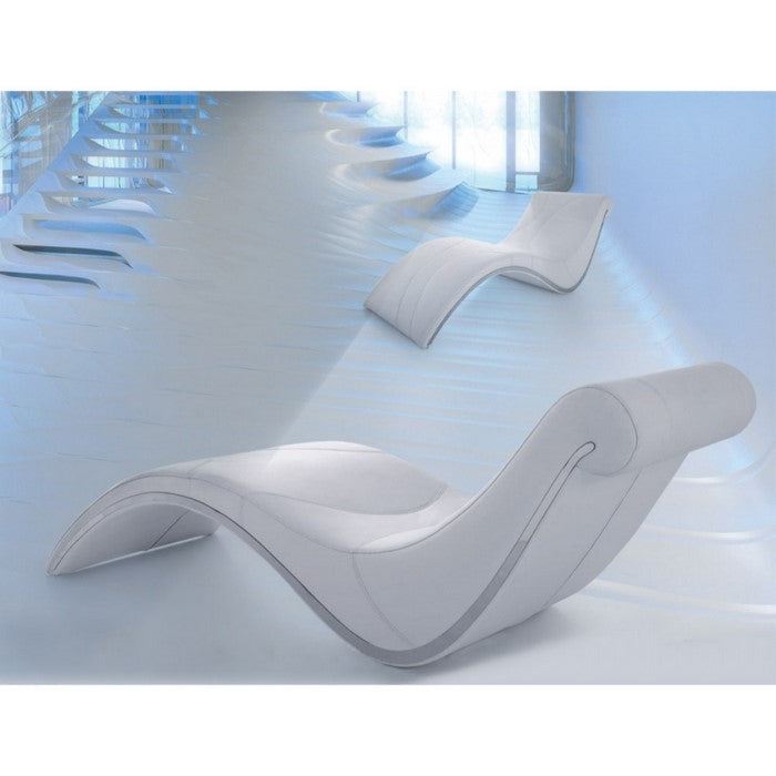Modern Style Curve Shaped Lounge Chaise with Leatherette Upholstery, White