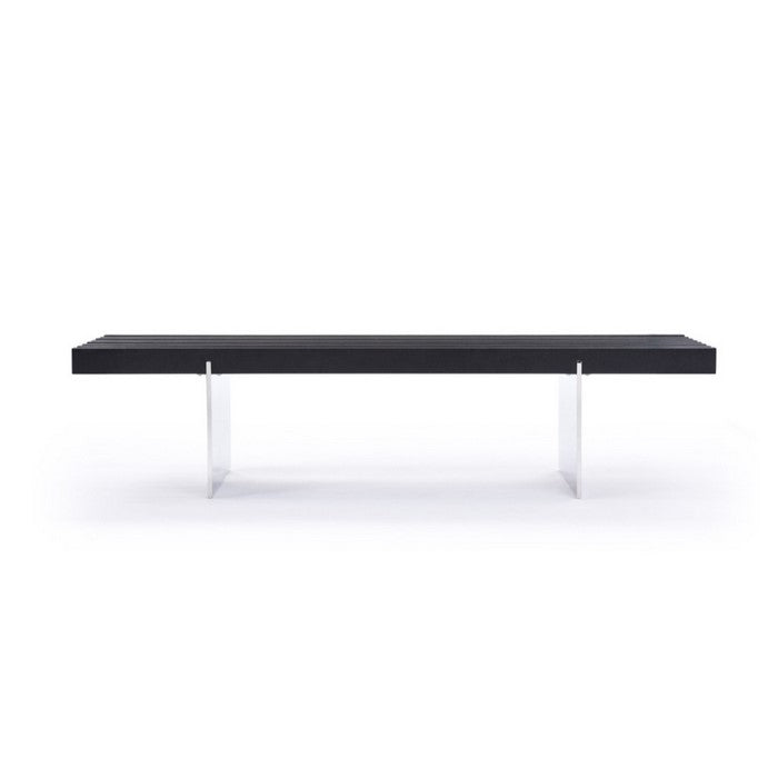 Contemporary Style Wooden Dining Bench with Stainless Steel Legs, Black And Silver