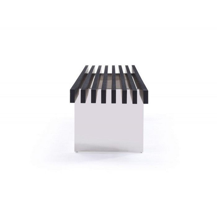 Contemporary Style Wooden Dining Bench with Stainless Steel Legs, Black And Silver