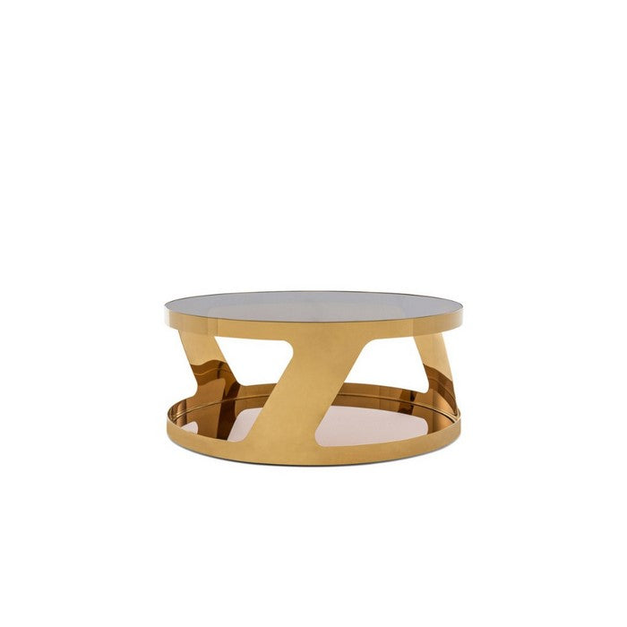 Round Stainless Steel Coffee Table with Tempered Glass Top, Gold