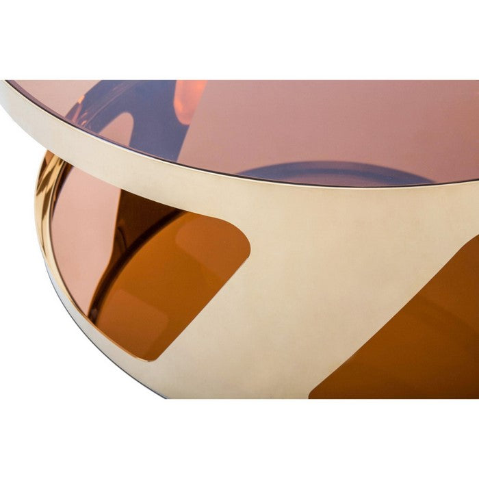 Round Stainless Steel Coffee Table with Tempered Glass Top, Gold