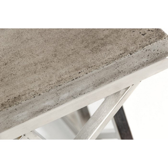 Modern Concrete Coffee Table with Ladder Style Steel Base, Gray And Silver