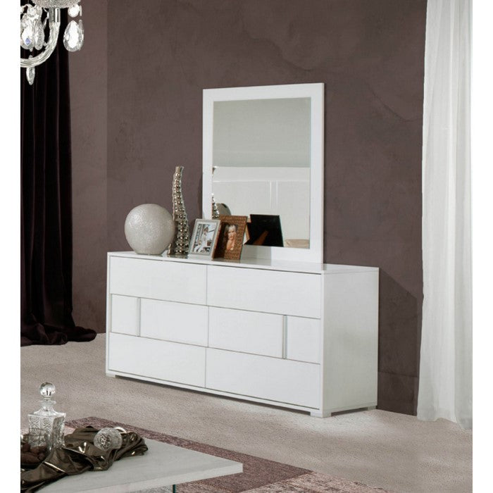 Spacious Drawers Wooden Dresser withDecorative Chrome Accents, White