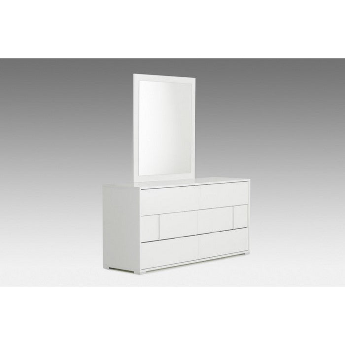 Spacious Drawers Wooden Dresser withDecorative Chrome Accents, White