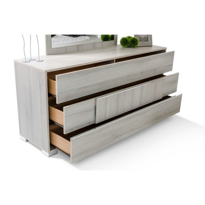 Three Drawers Modern Style Rectangular Dresser with Bracket Feet, Gray