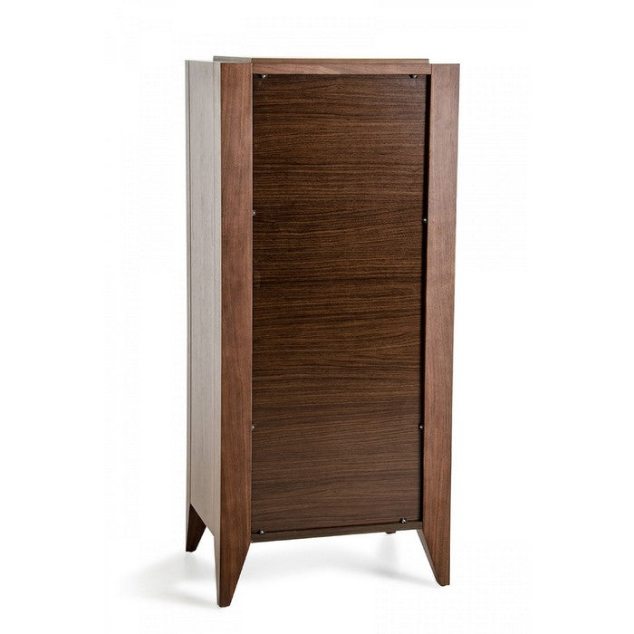 Five Drawers Wooden Chest with Metal Bar Handles And Pointed Legs, Brown