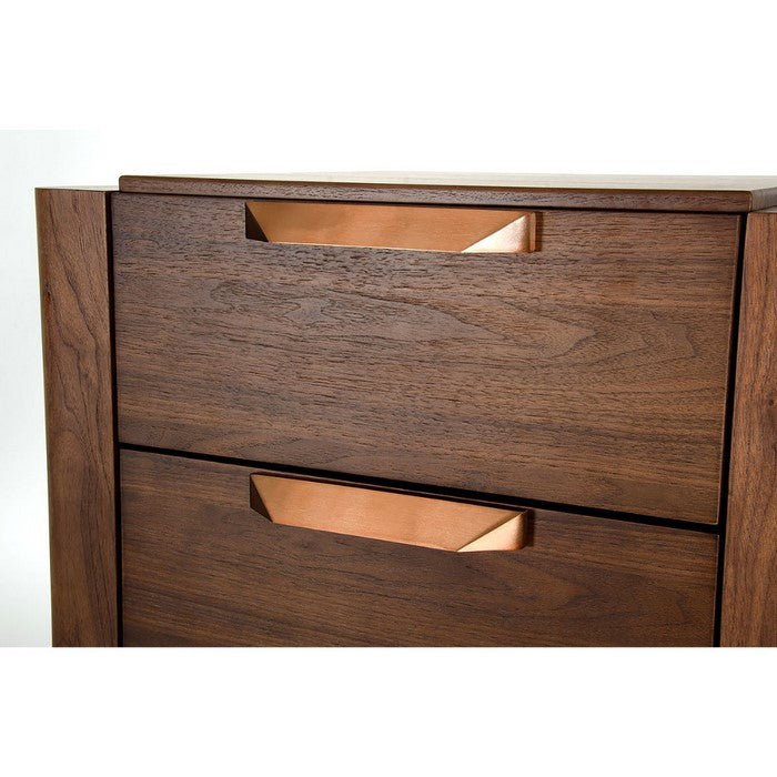 Five Drawers Wooden Chest with Metal Bar Handles And Pointed Legs, Brown
